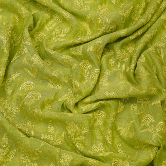 Lime Green Floral Embroidered Fabric.