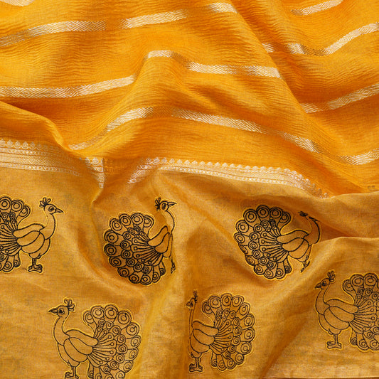 Peacock Motif Woven Designer Tissue Fabric.