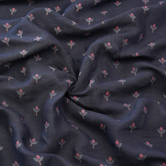 Midnight Bloom Woven Buti Fabric.