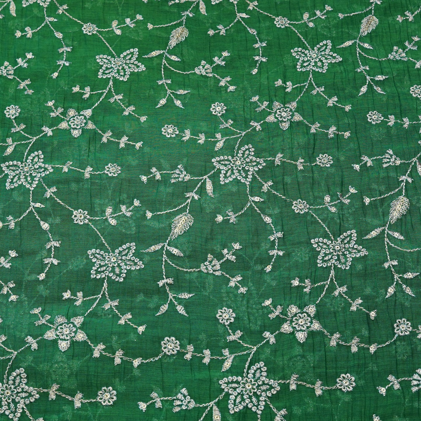Premium Emerald Green Floral Embroidered Fabric.