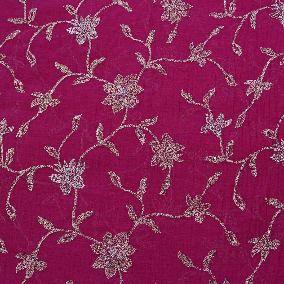 Fuchsia Floral Vine Thread Embroidered Fabric