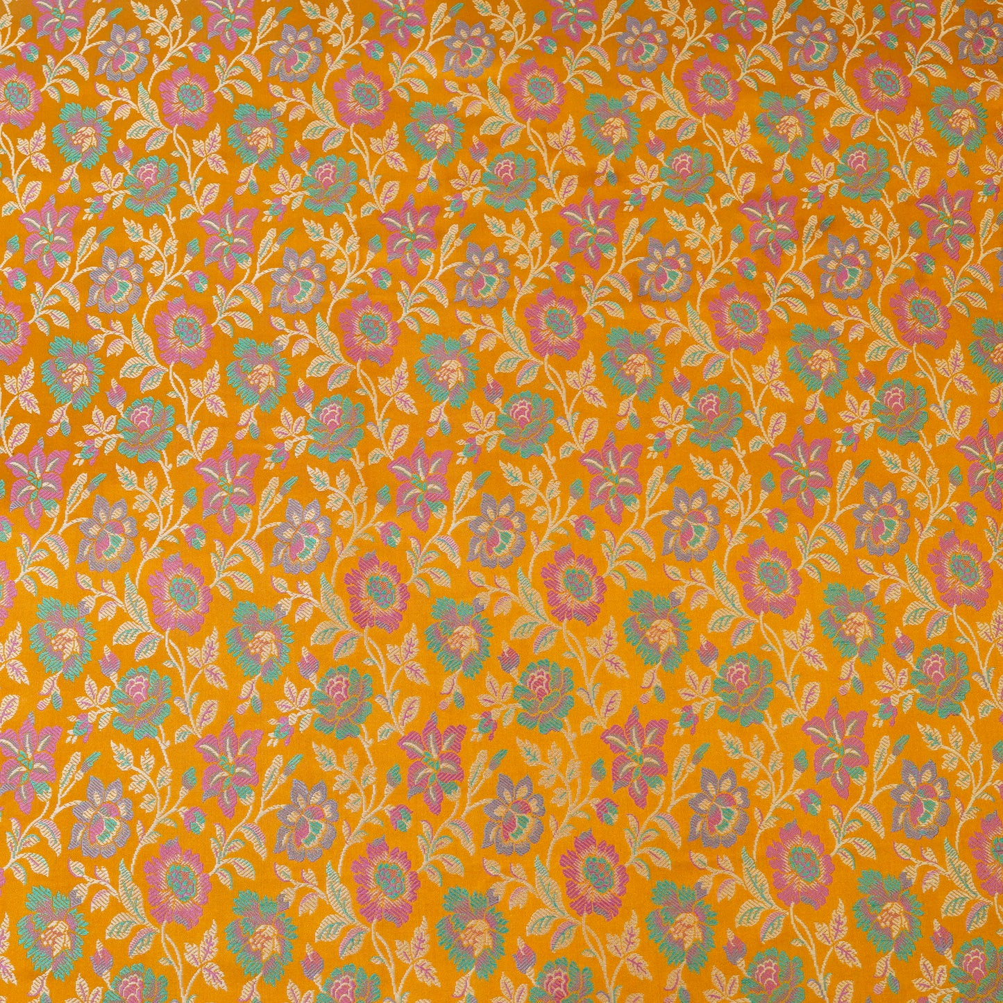 Mustard Yellow Floral Brocade Chanderi Fabric.