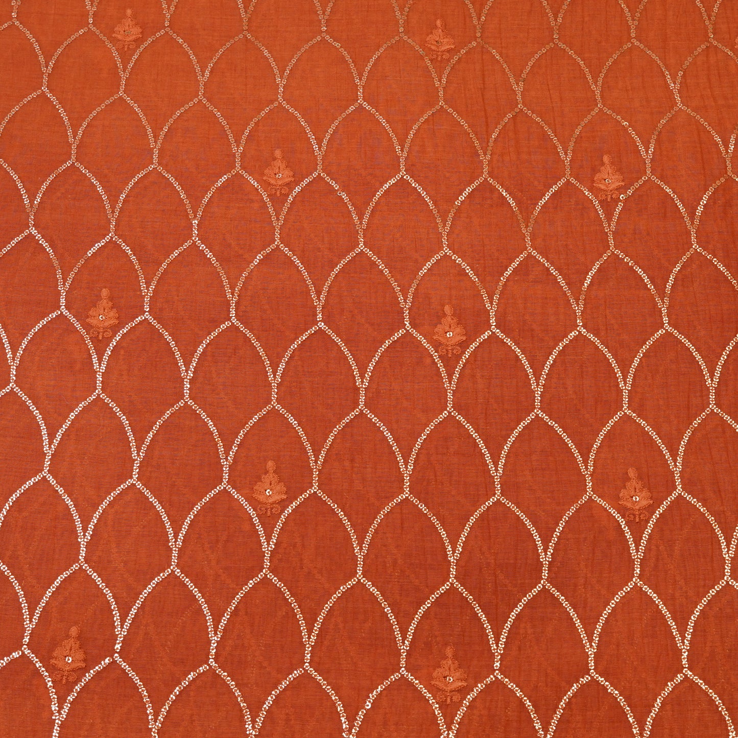 Rust Orange Sequin Embroidered Fabric