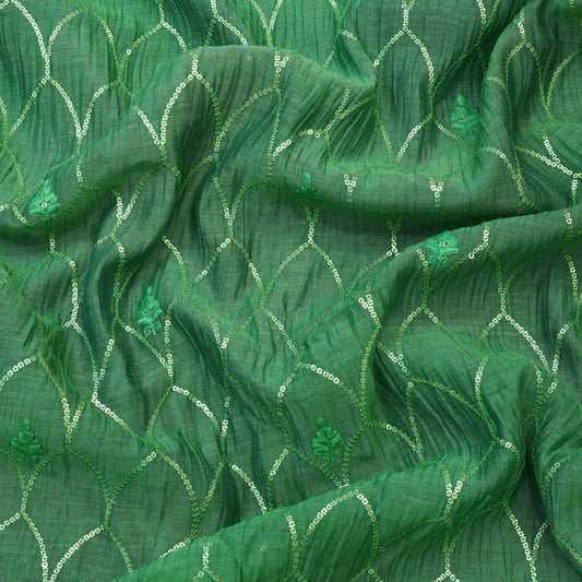 Emerald Green Sequin Embroidered Fabric