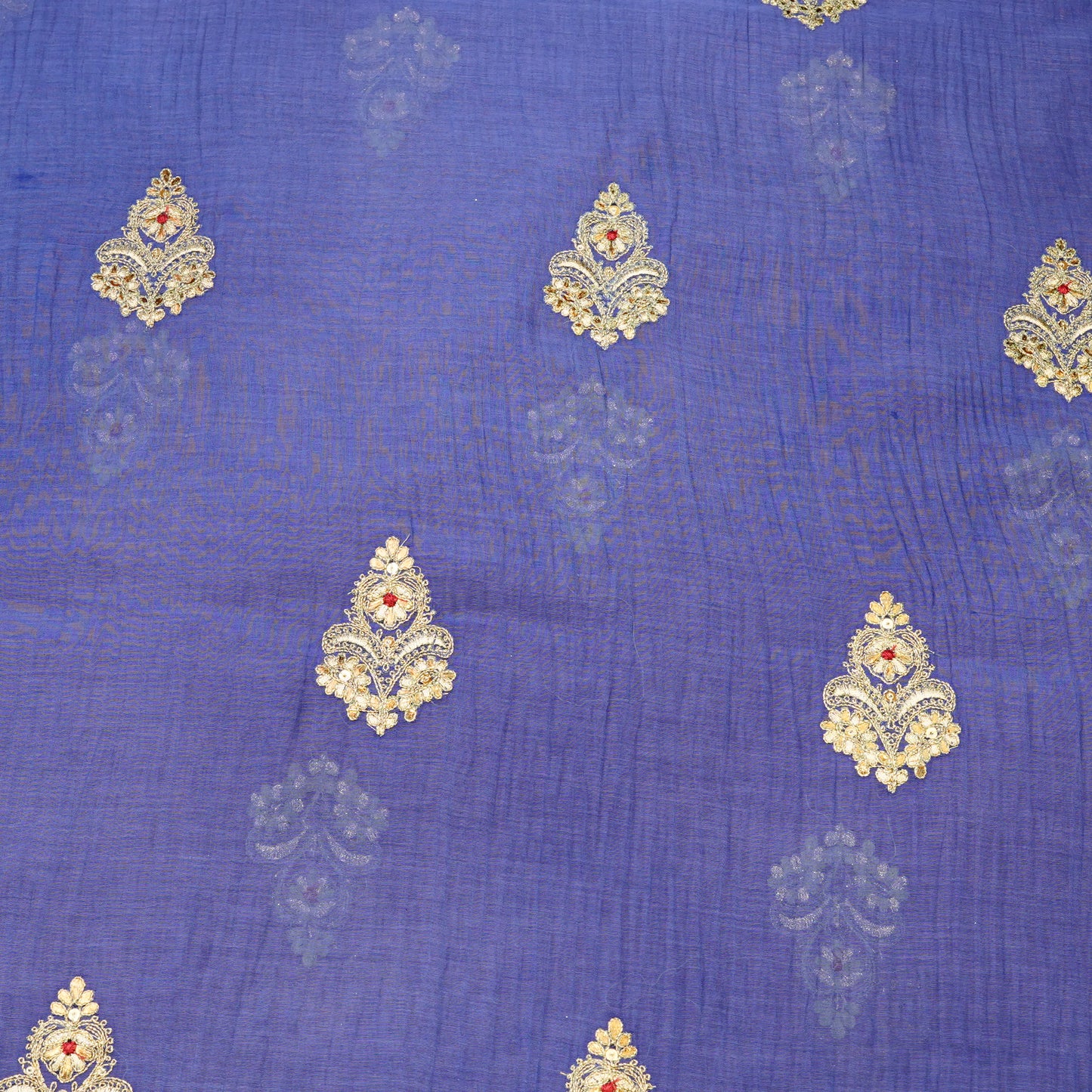 Royal Blue Embroidered Butti Fabric.