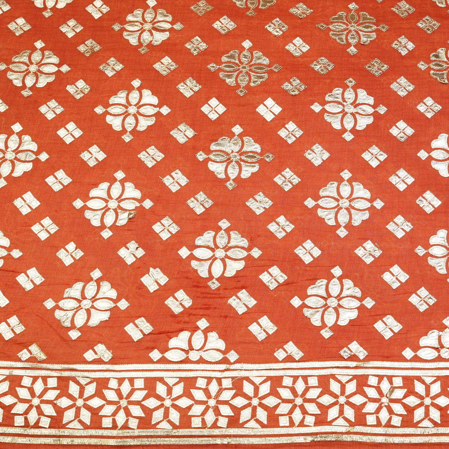 Vibrant Orange Zari Butti Fabric