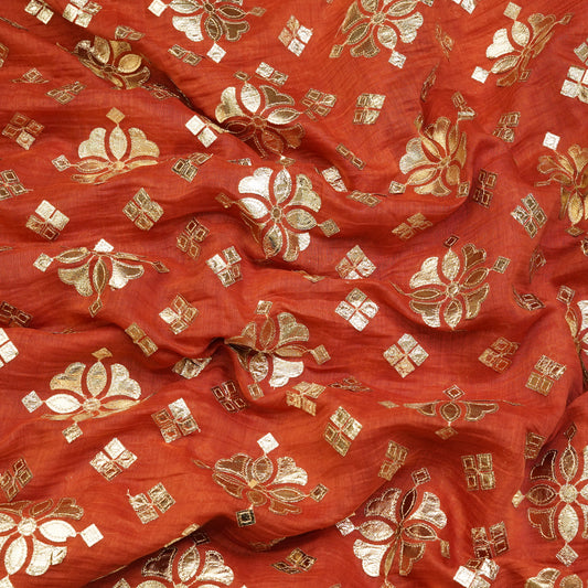 Vibrant Orange Zari Butti Fabric