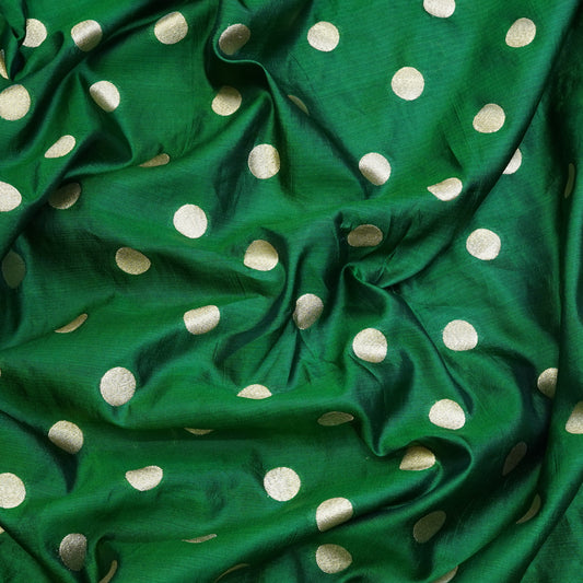 Emerald Green Gold Polka Dot Fabric
