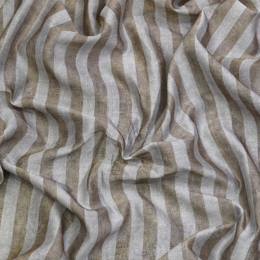 Beige & White Vertical Stripe Chanderi Fabric.