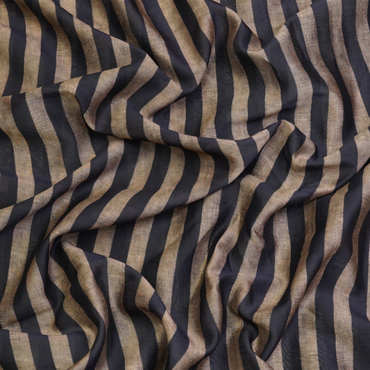 Black & Beige Vertical Stripe Chanderi Fabric.