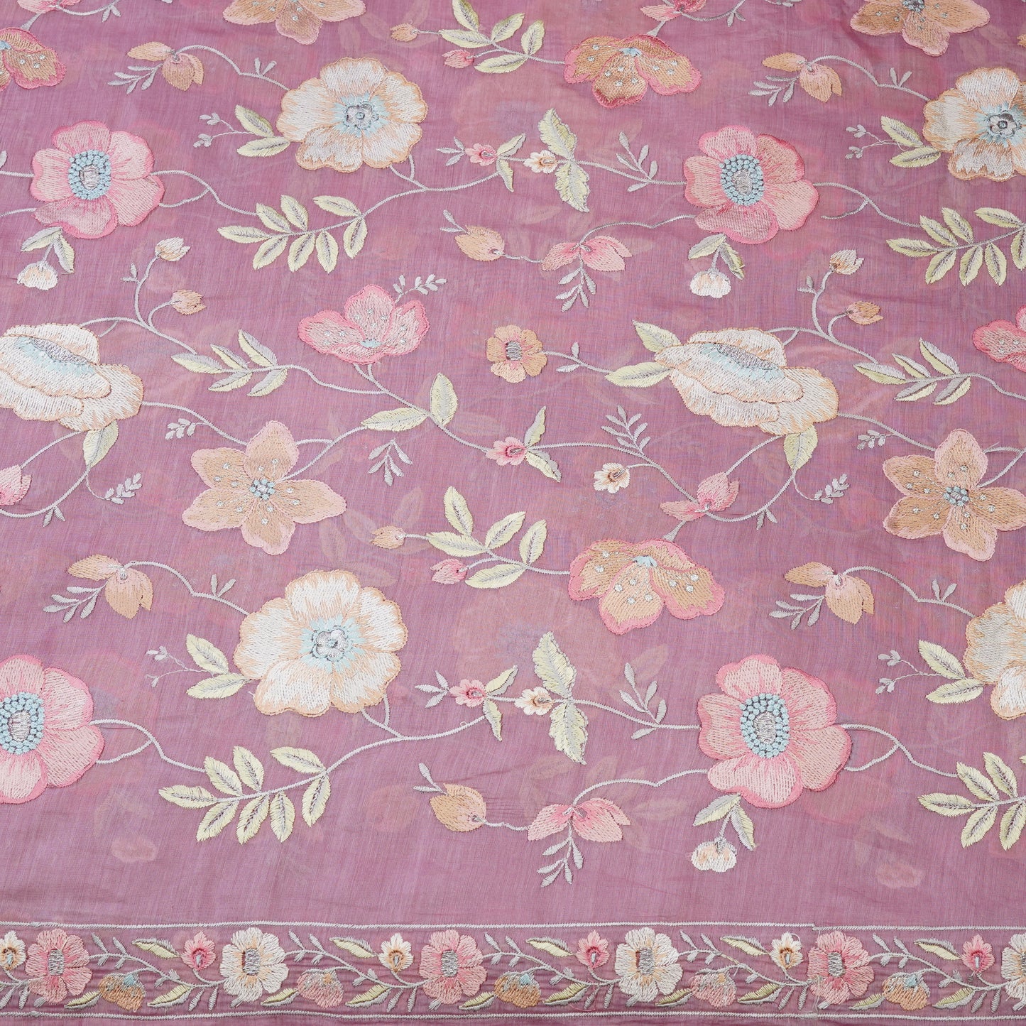 Dusty Pink Floral Embroidered Mul chanderi .