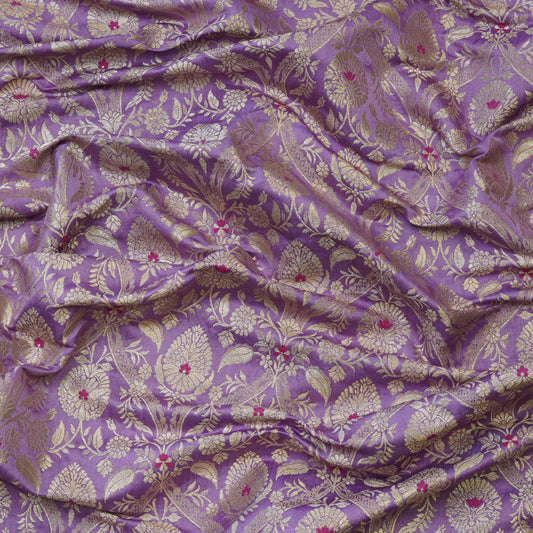 Lavender Floral Zari Banarasi Fabric