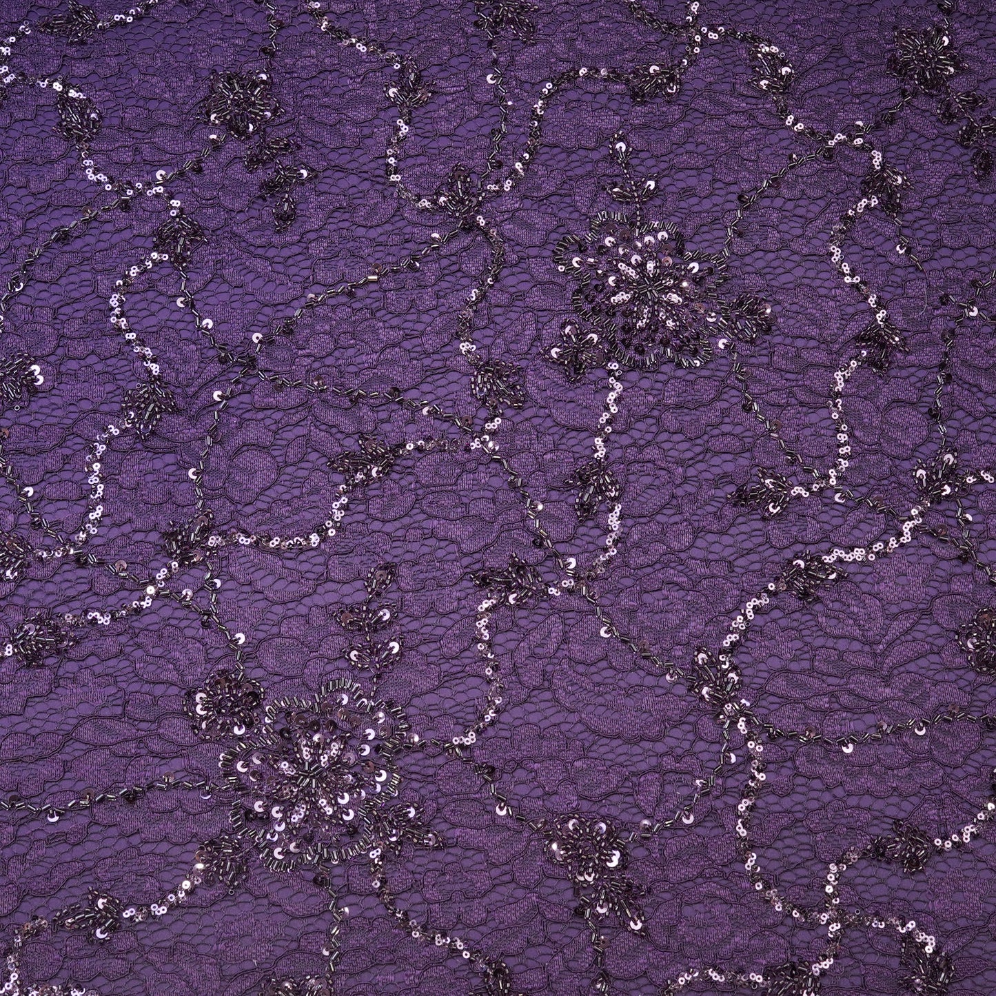Royal Purple Lace Sequin Embroidered Fabric.