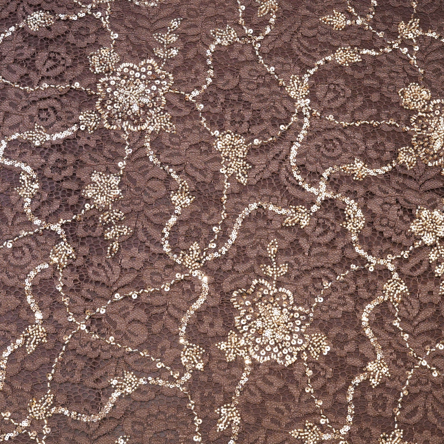 Premium Taupe Lace Gold Embroidered Fabric.