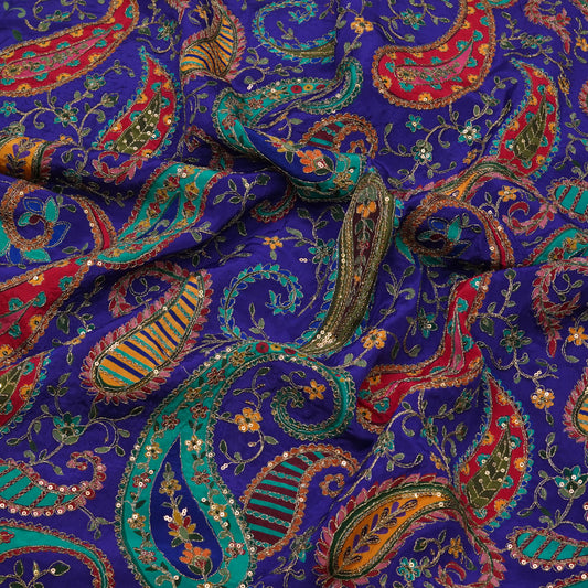 Royal Blue Paisley Embroidery Fabric.