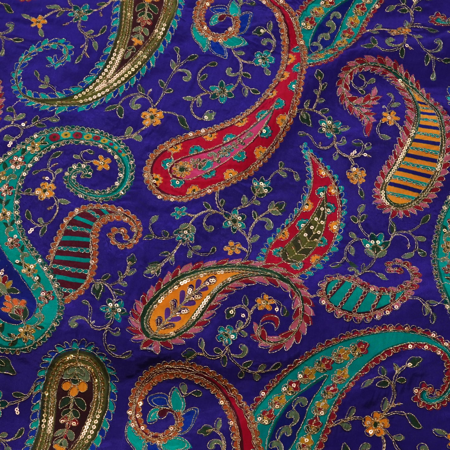 Royal Blue Paisley Embroidery Fabric.