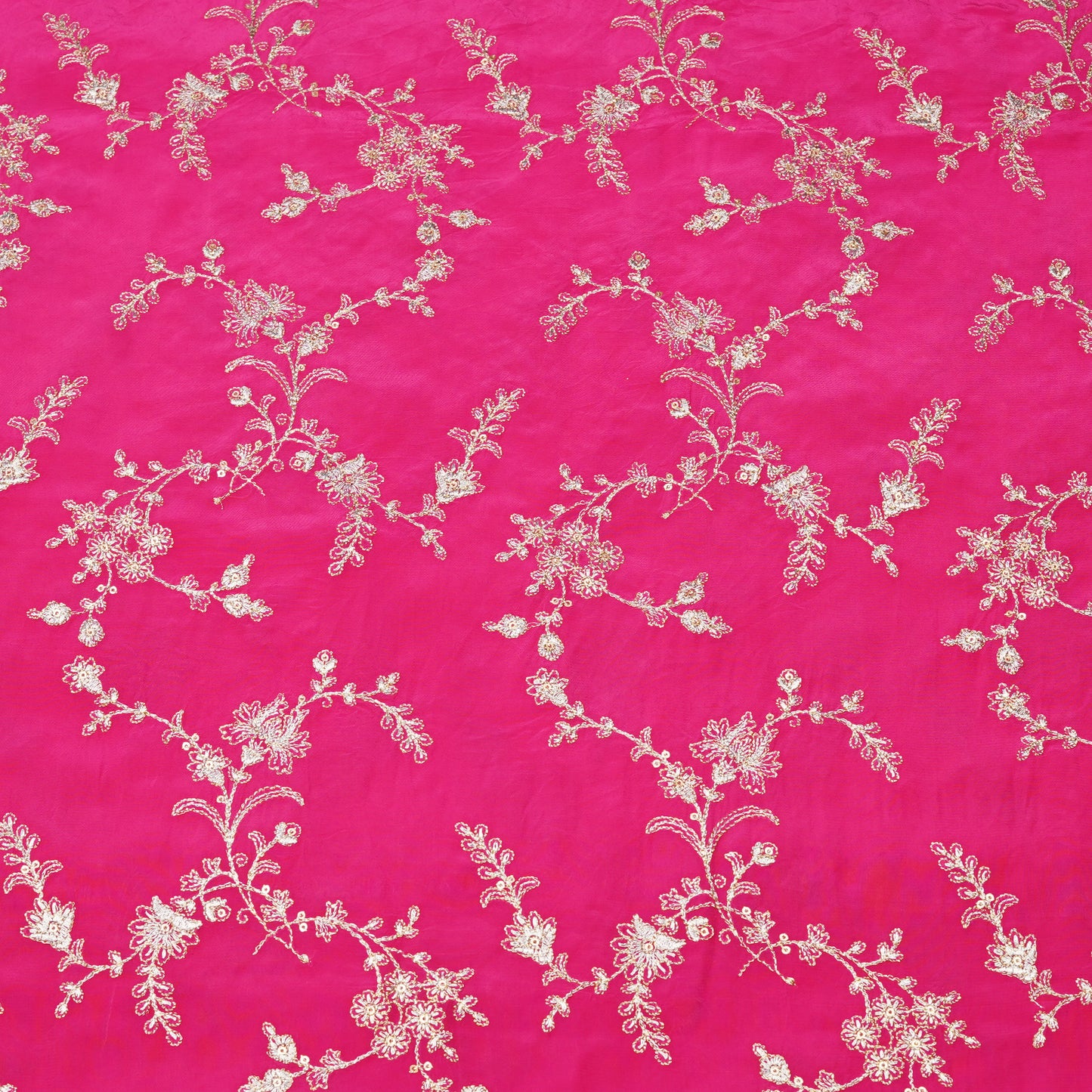 Hot Pink Floral Embroidery Fabric.