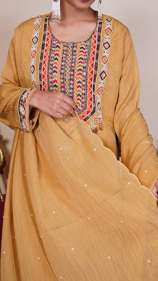 Mustard Heritage Embroidered Suit Set.