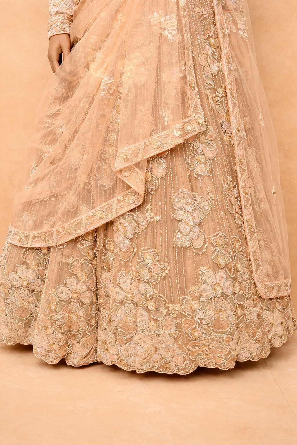 Champagne Gold Embroidered Bridal Lehenga Set