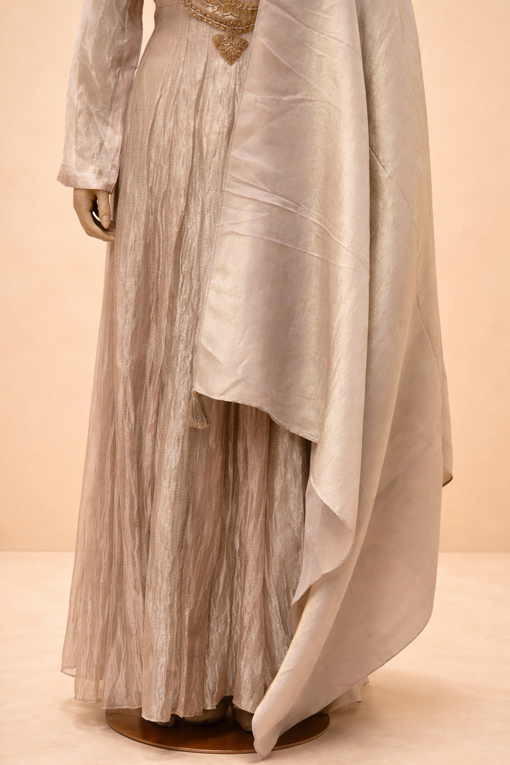 Champagne Gold Embroidered Anarkali Set with Dupatta