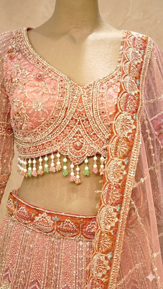 Blush Pink Heavily Embroidered Bridal Lehenga Set