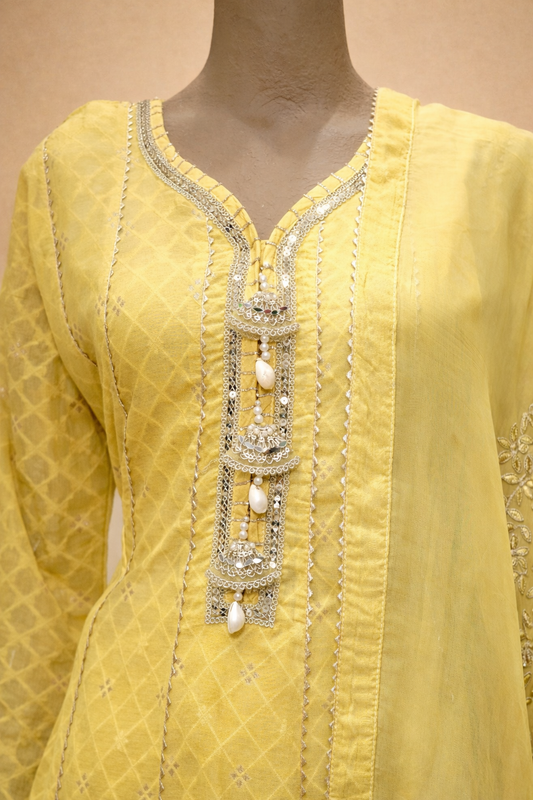 Mustard Yellow Embroidered Kurta Set with Dupatta