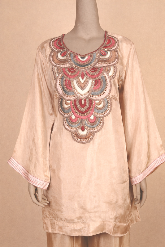 Elegant Embroidered Beige Cord Set