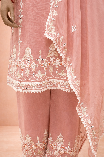 Blush Peach Embroidered Kurta Set with Dupatta