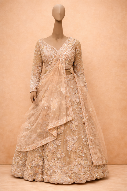 Champagne Gold Embroidered Bridal Lehenga Set