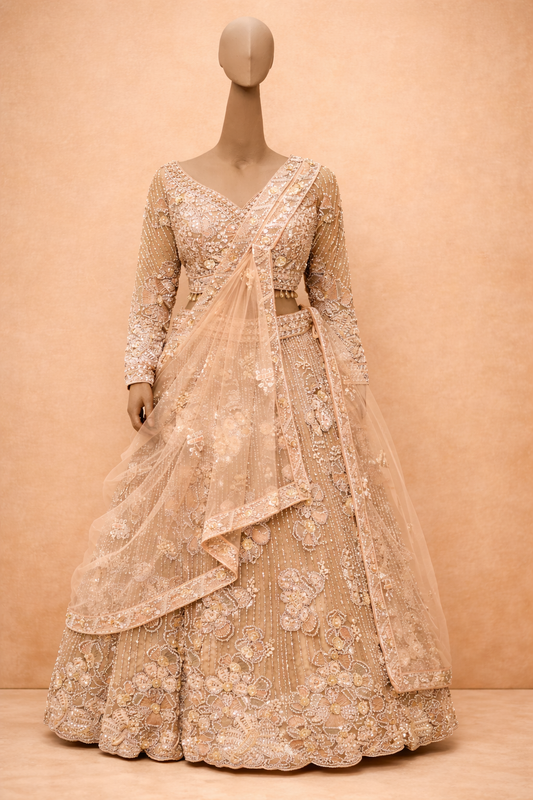 Champagne Gold Embroidered Bridal Lehenga Set