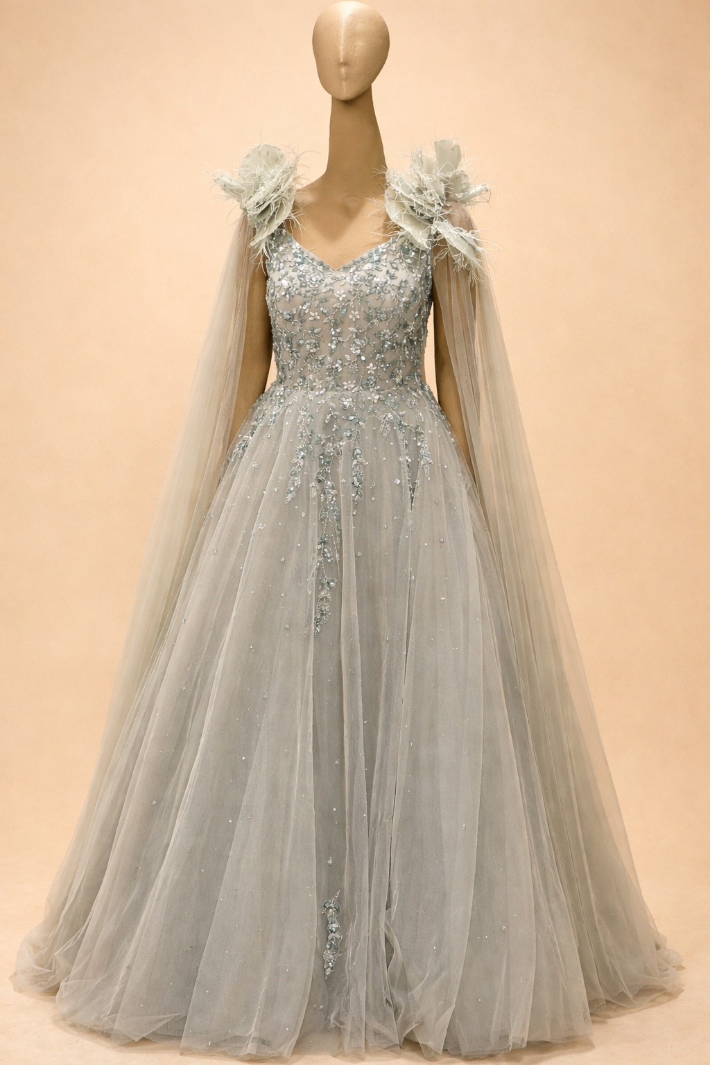 Ethereal Silver Grey Embellished Designer Gown
