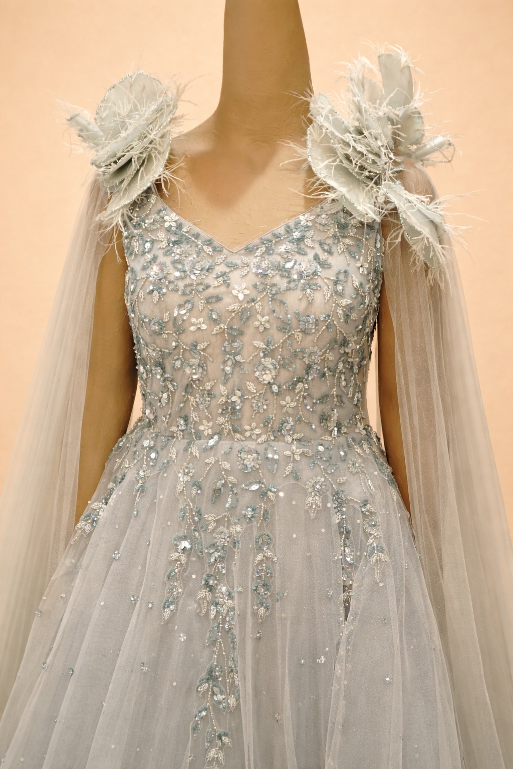 Ethereal Silver Grey Embellished Designer Gown