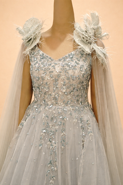 Ethereal Silver Grey Embellished Designer Gown