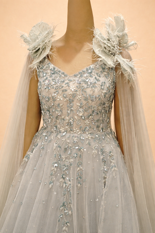 Ethereal Silver Grey Embellished Designer Gown
