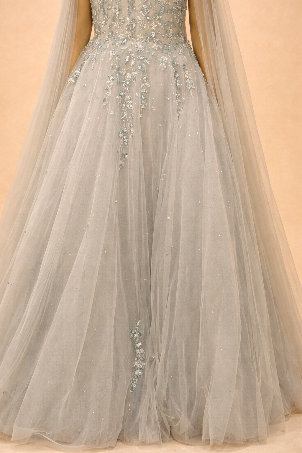 Ethereal Silver Grey Embellished Designer Gown