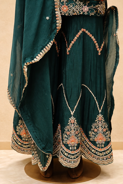 Elegant Teal Embroidered Sharara Set