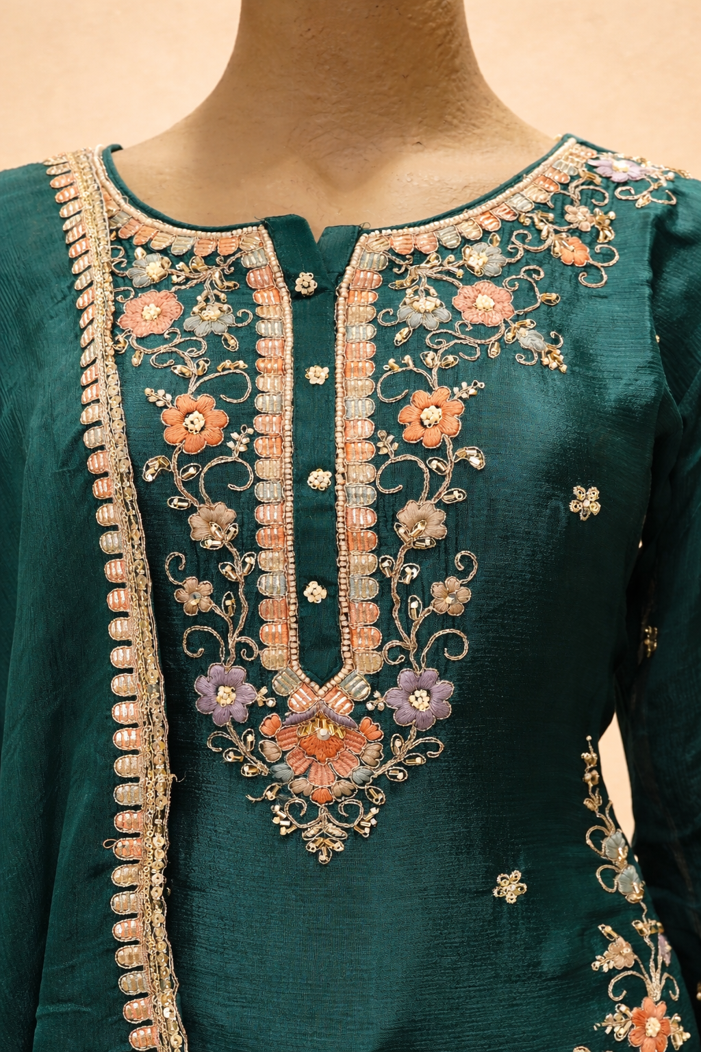 Elegant Teal Embroidered Sharara Set