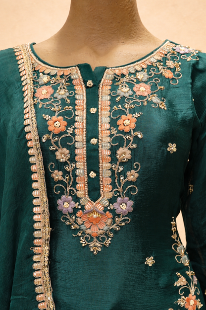 Elegant Teal Embroidered Sharara Set