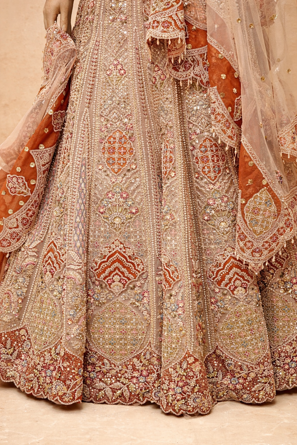 Luxury Champagne & Rust Bridal Lehenga
