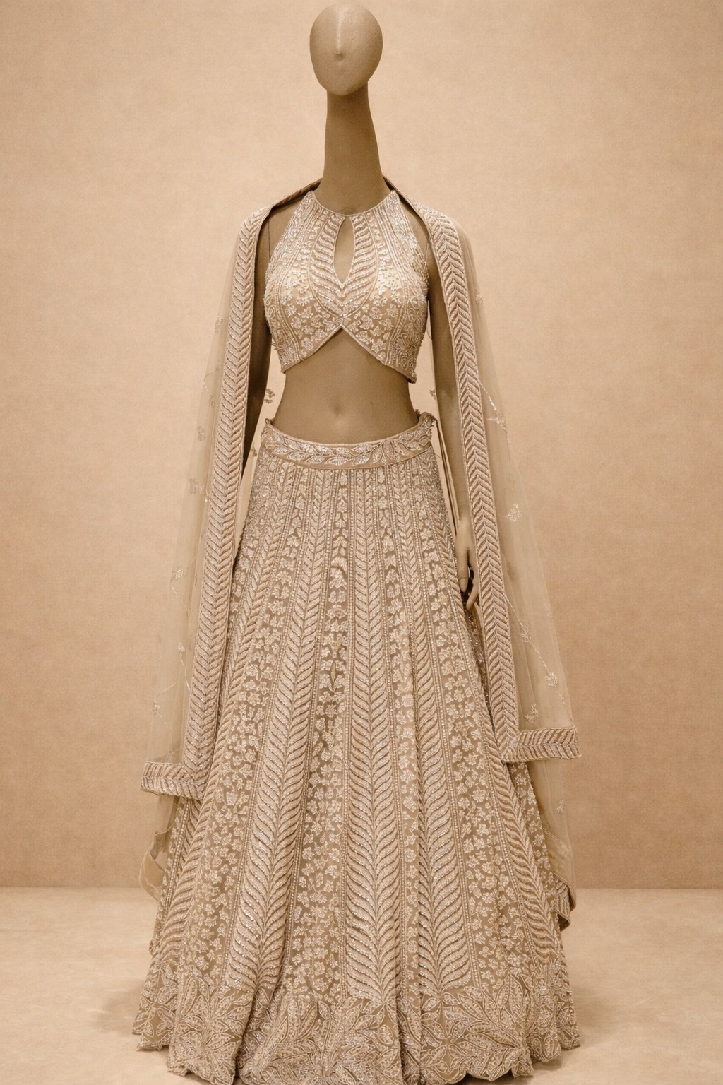 Champagne Embroidered Designer Lehenga