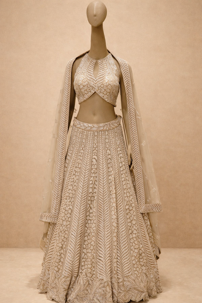 Champagne Embroidered Designer Lehenga