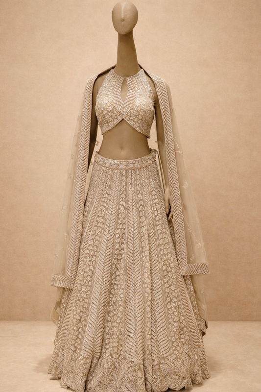 Champagne Embroidered Designer Lehenga