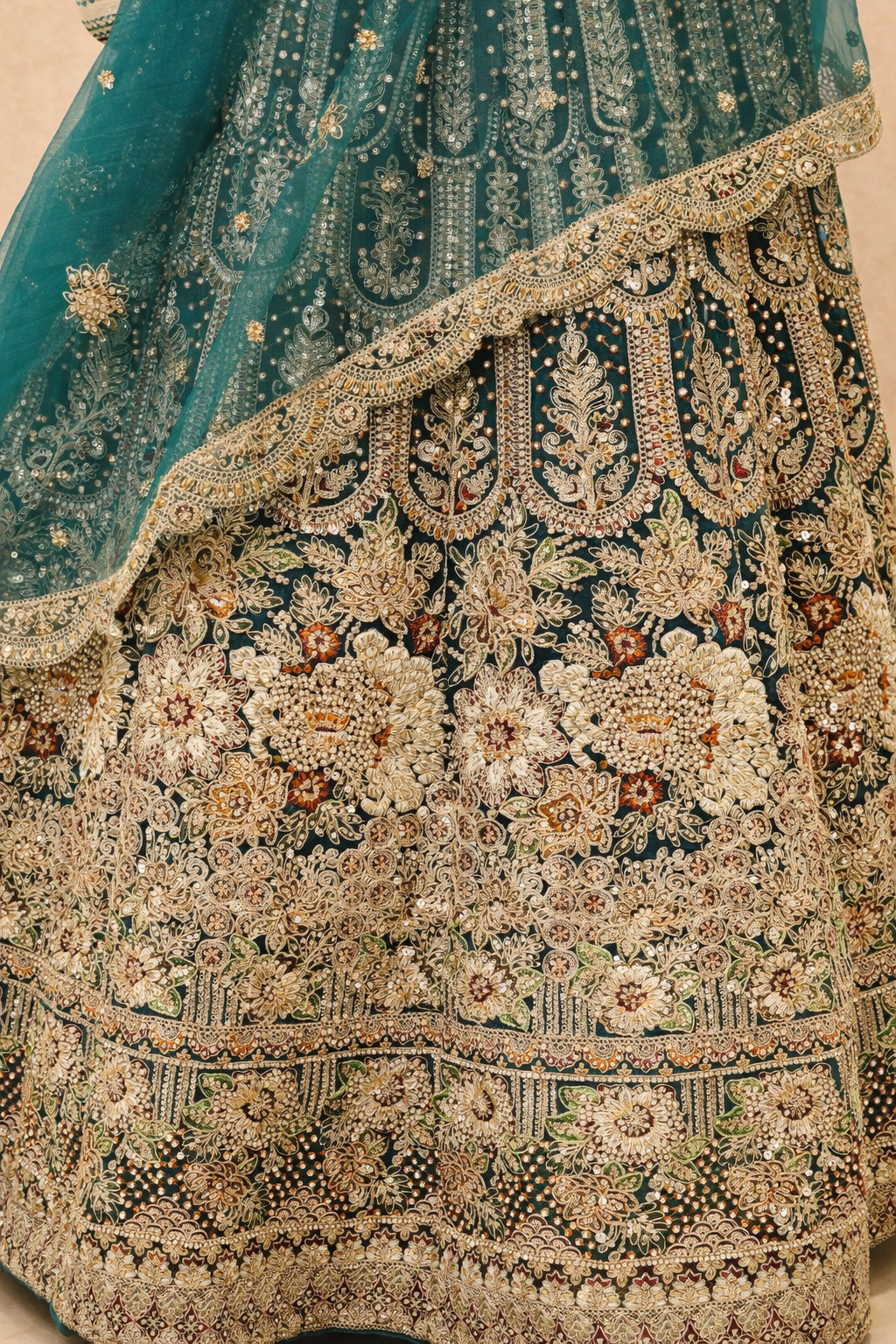 Regal Teal Embroidered Bridal Lehenga