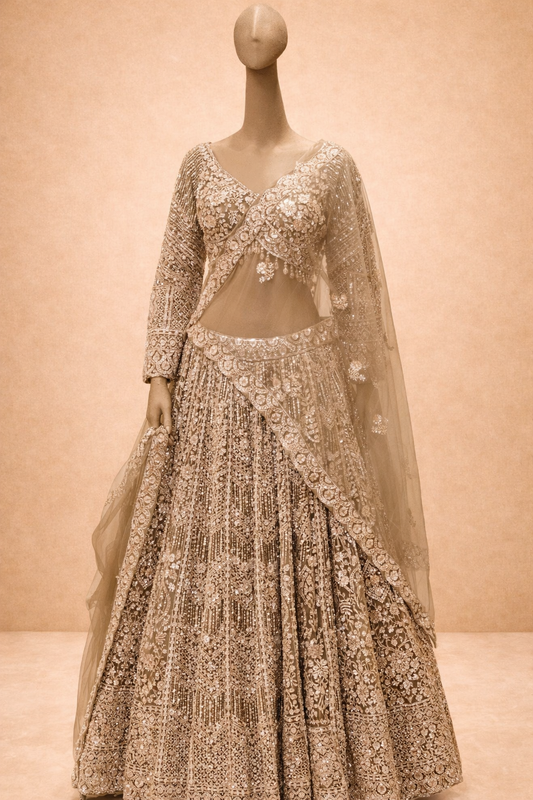 Luxe Champagne Embroidered Lehenga Set