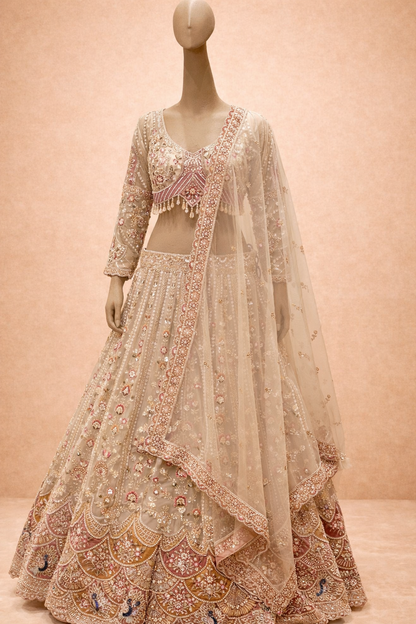 Blush Beige Floral Embroidered Lehenga