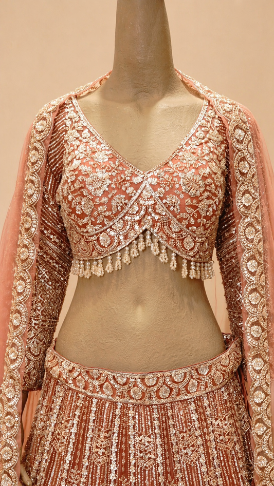 Blush Gold Embroidered Bridal Lehenga