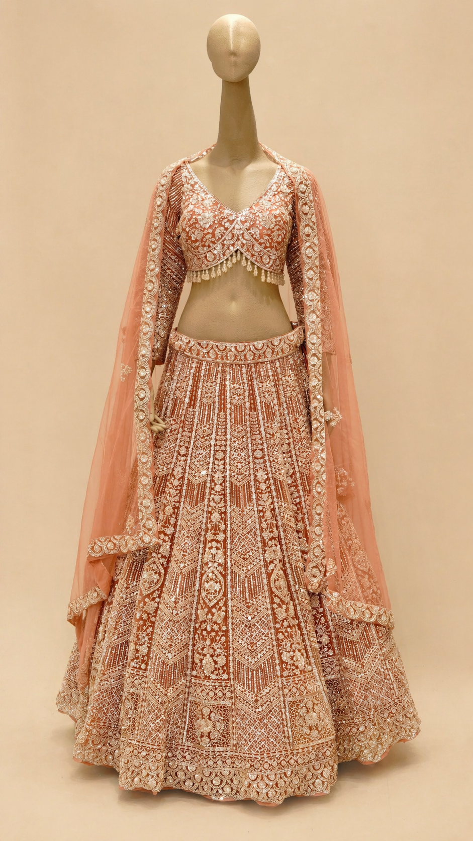 Blush Gold Embroidered Bridal Lehenga