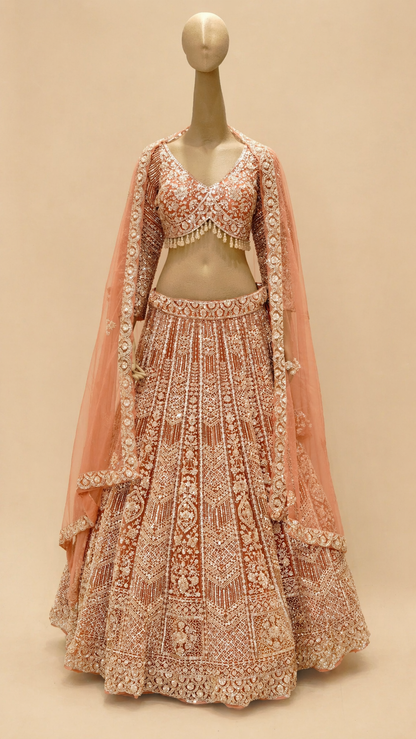 Blush Gold Embroidered Bridal Lehenga