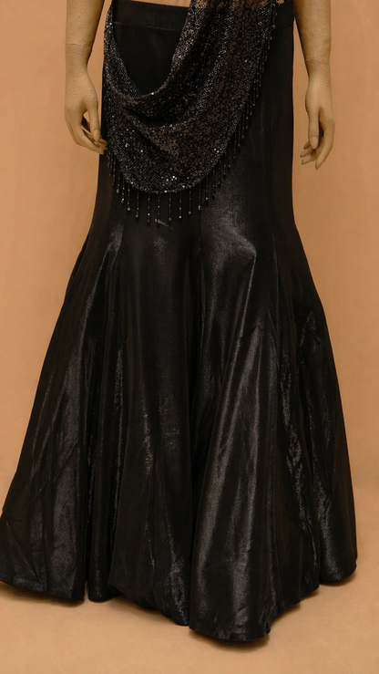 Midnight Black Sequined Drape Lehenga