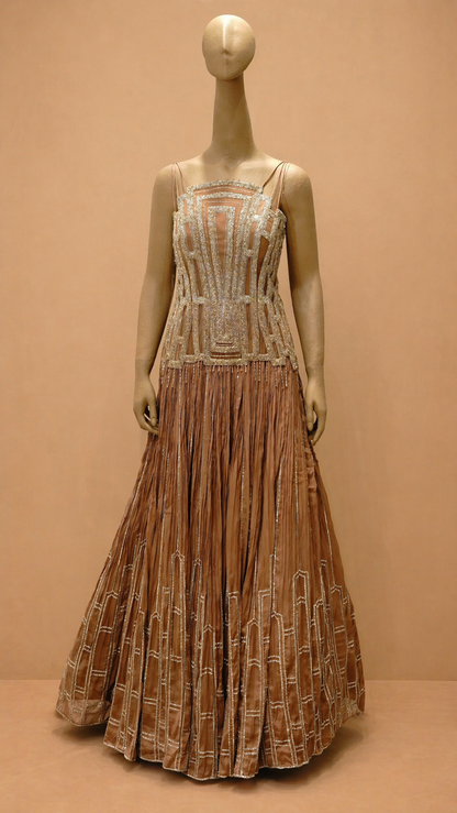 Copper Gold Art Deco Embellished Lehenga